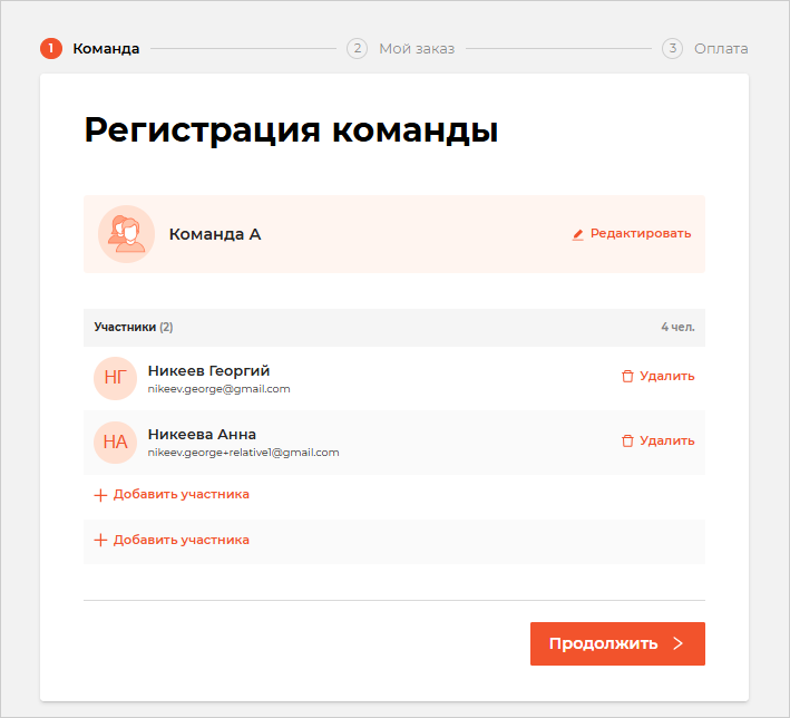 Отображение данных участника