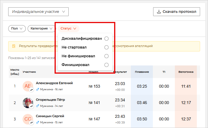 01 Статусы участников