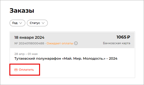Опция Оплатить