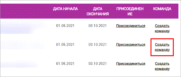 Создание команды